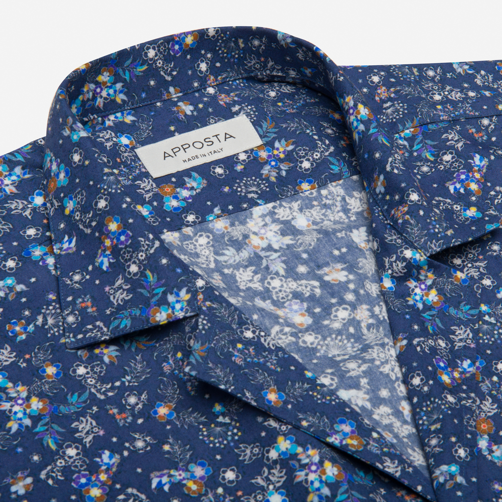 Hemd  blumenmuster  marineblau baumwolle popeline, kragenform  reverskragen günstig online kaufen