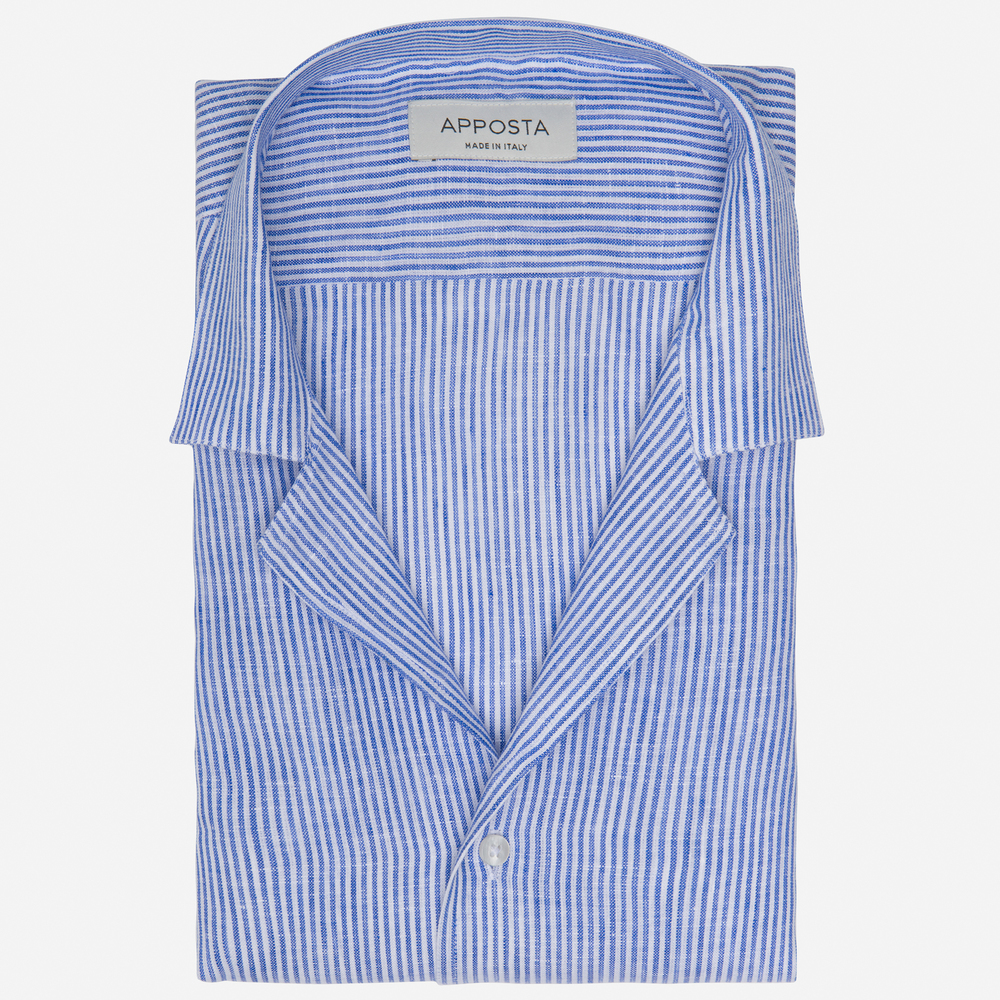 Shirt  stripes  light blue linen plain, collar style  camp collar