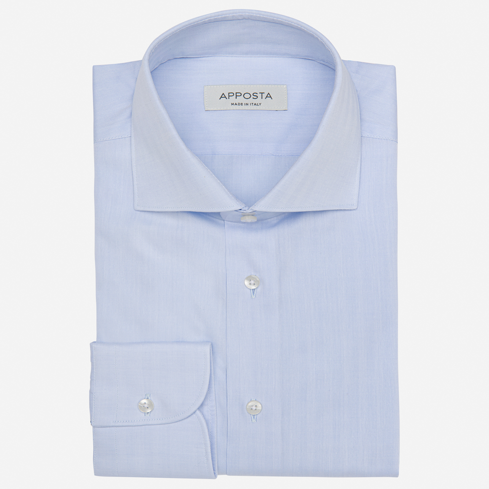 Camicia tinta unita azzurro 100% puro cotone twill, collo stile francese product