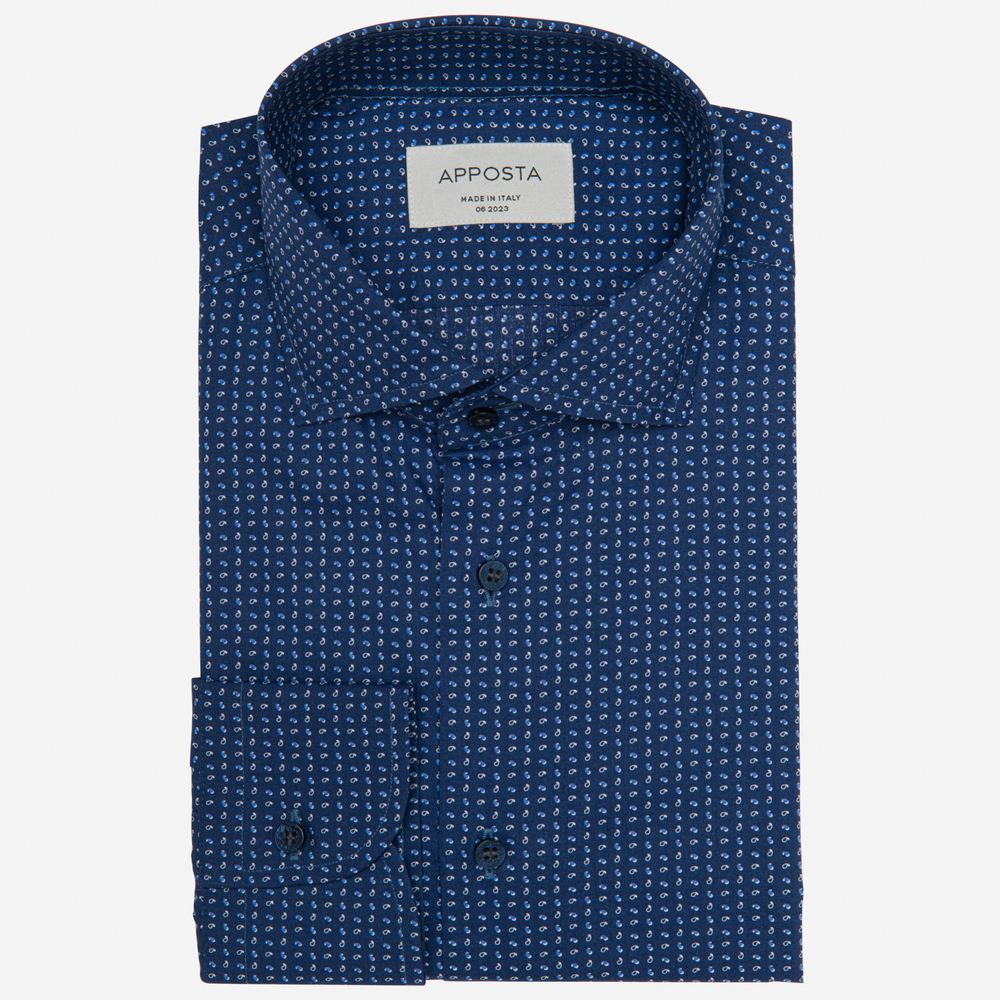 Camicia disegni a fantasia blu 100% puro cotone tela, collo stile collo francese aggiornato a punte corte