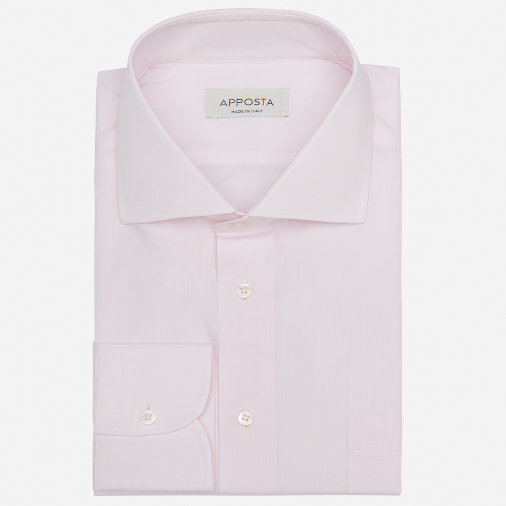 Camicia tinta unita rosa 100% puro cotone popeline doppio ritorto giza 45, collo stile semifrancese