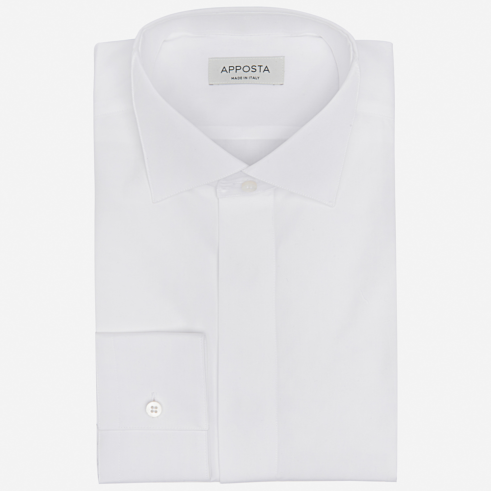 Camicia tinta unita bianco 100% puro cotone twill doppio ritorto, collo stile cerimonia con passante product
