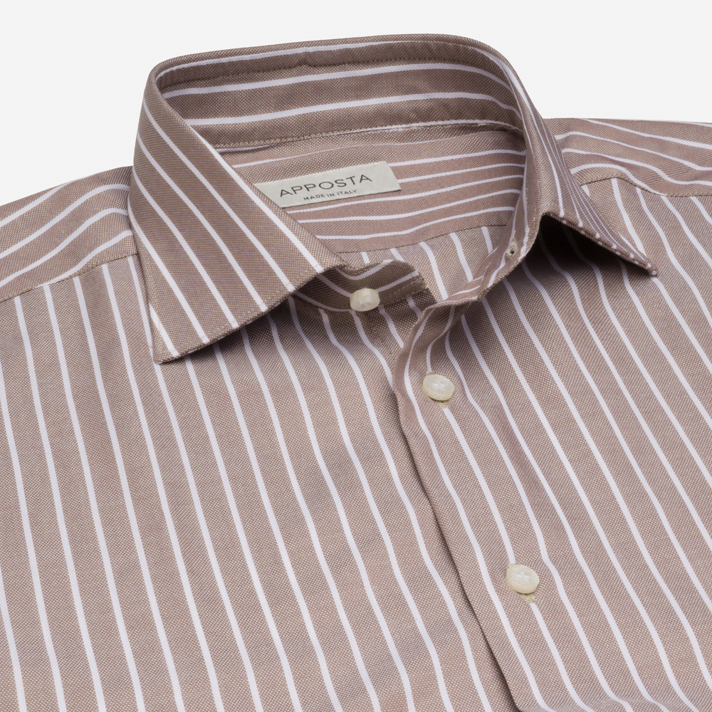 Shirt striped brown cotton oxford, collar style semi-spread collar Shirt striped brown cotton oxford, collar style semi-spread collar