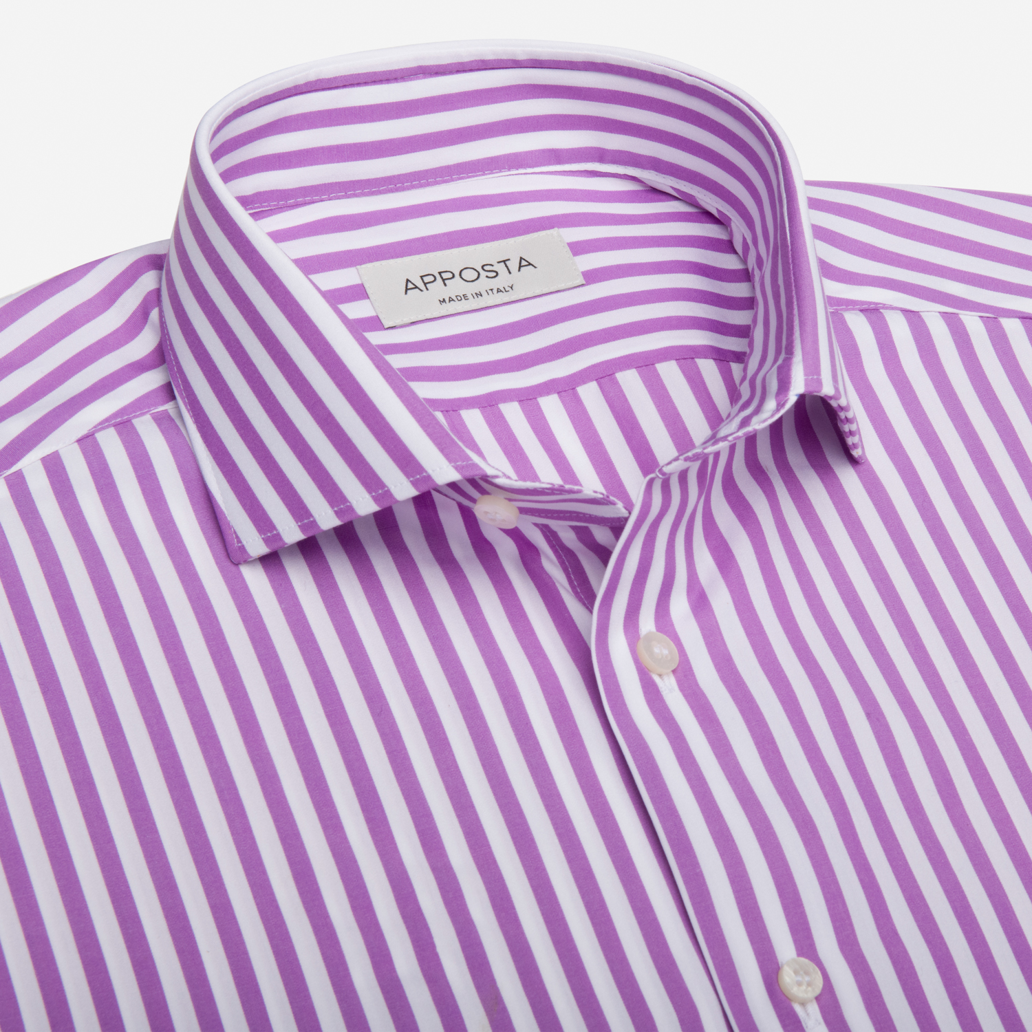 Shirt striped violet cotton plain, collar style updated spread collar with short points Shirt striped violet cotton plain, collar style updated spread collar with short points