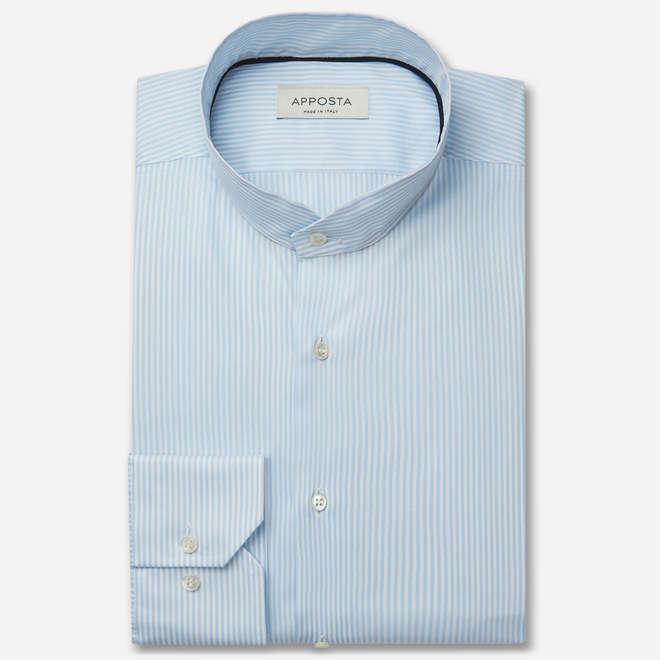 Light blue striped band collar shirt with angled points Apposta